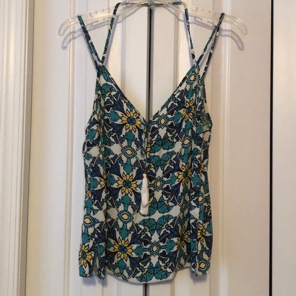 Floral tank with beaded tassels